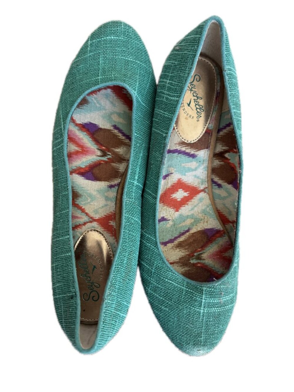 Seychelles Flats Teal Aqua Tweed Slip On Sz 9.5